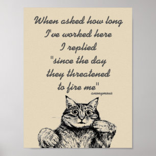 Poster Gato engraçado com citações temáticos do traba