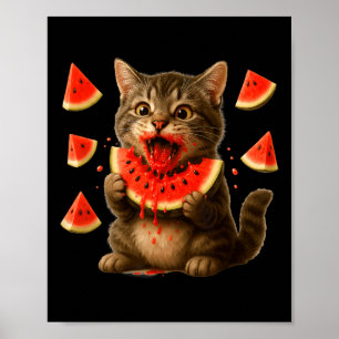 Poster Gato Engraçado Comendo Fatia de Melancia Dia da Me