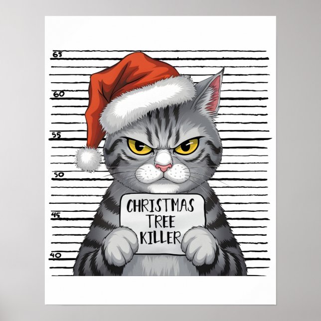 Poster Gato Engraçado da Árvore de Natal (Frente)