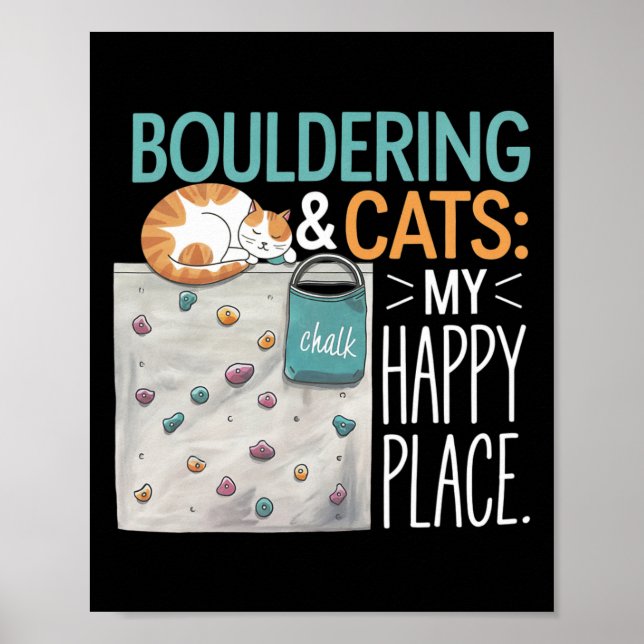 Poster Gato Engraçado de Bouldering – Escalada em Rocha e (Frente)