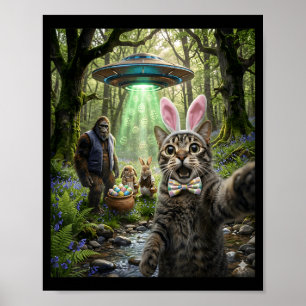 Poster Gato engraçado de Páscoa selfie com coelhinhos Pé