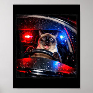 Poster Gato Engraçado Dirigindo Perseguição da Polícia ao