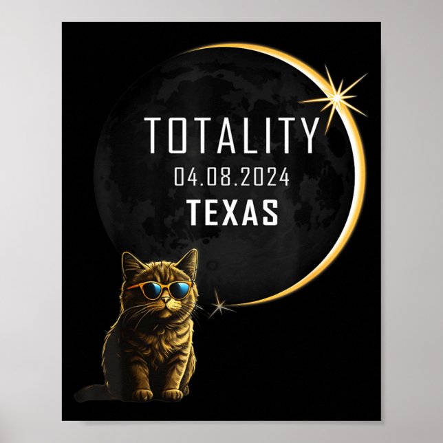 Poster Gato engraçado do eclipse solar total do Texas (Frente)