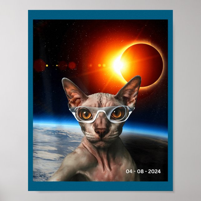 Poster Gato Engraçado Eclipse Solar Canadense Sphynx (Frente)
