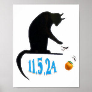 Poster Gato Engraçado Espetando Laranja Na Mesa Da Eleiçã