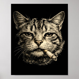 Poster Gato Engraçado Fumando Cigarro Felino Malhado