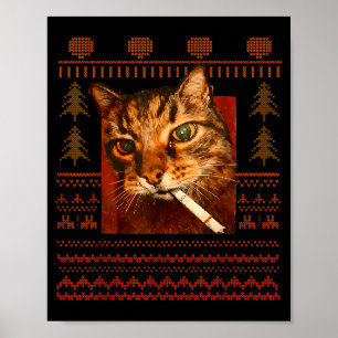 Poster Gato engraçado fumando meme natal feio para homens
