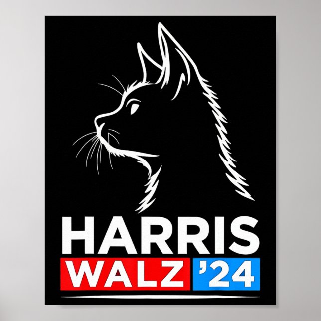 Poster Gato Engraçado Lady Kamala Harris Waltz 2024 Eleiç (Frente)