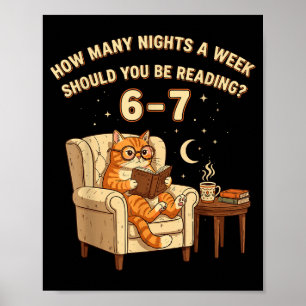 Poster Gato Engraçado Lendo 6-7 Meme Amante de Livros Eng