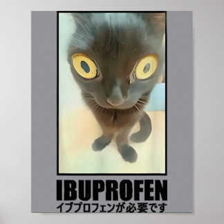 Poster Gato engraçado meme japonês Ibuprofeno Vintage de