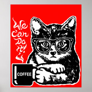 Poster Gato engraçado motivado pelo café