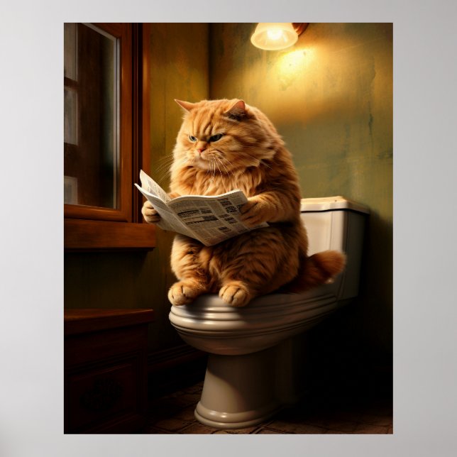 Poster Gato Engraçado no Banheiro | Quirky Bathroom Humor (Frente)