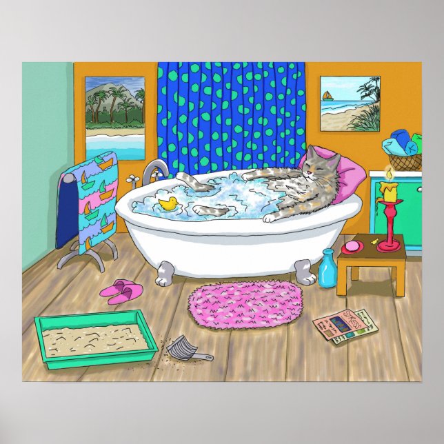 Poster Gato engraçado no banho Cat 665 (Frente)