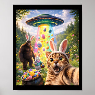 Poster Gato Engraçado Selfie com Orelhas de Coelho de Pás