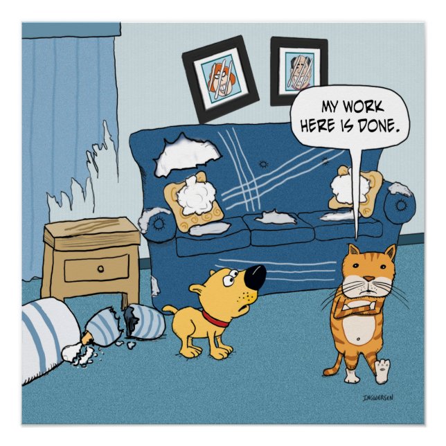 Pôster Gato engraçado sobe o Poster da sala (Frente)