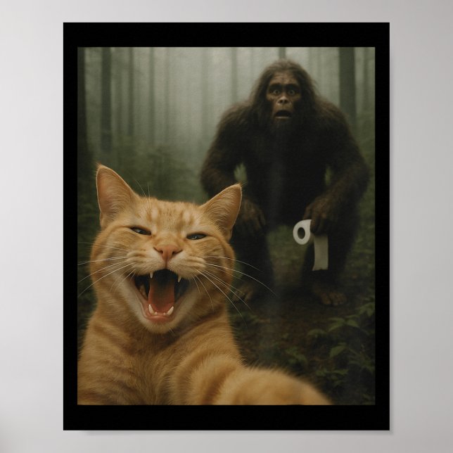 Poster Gato Engraçado Surpreende Selfie Feliz Com Sasq Pé (Frente)