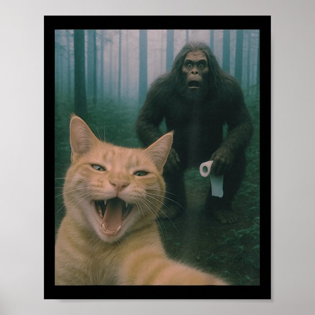 Poster Gato Engraçado Surpreende Selfie Feliz Com Sasq Pé (Frente)