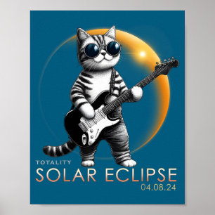 Poster Gato Engraçado Tocando Guitarra Eclipse Total