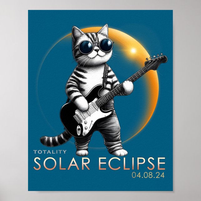 Poster Gato Engraçado Tocando Guitarra Eclipse Total (Frente)