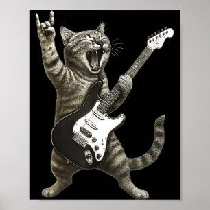 Poster Gato Engraçado Tocando Guitarra Rock And Roll Home