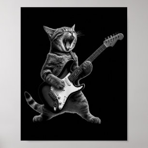 Poster Gato Engraçado Tocando Guitarra Rock And Roll Home