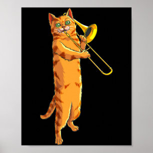 Poster Gato Engraçado Tocando Trombone Presente Gatinho L