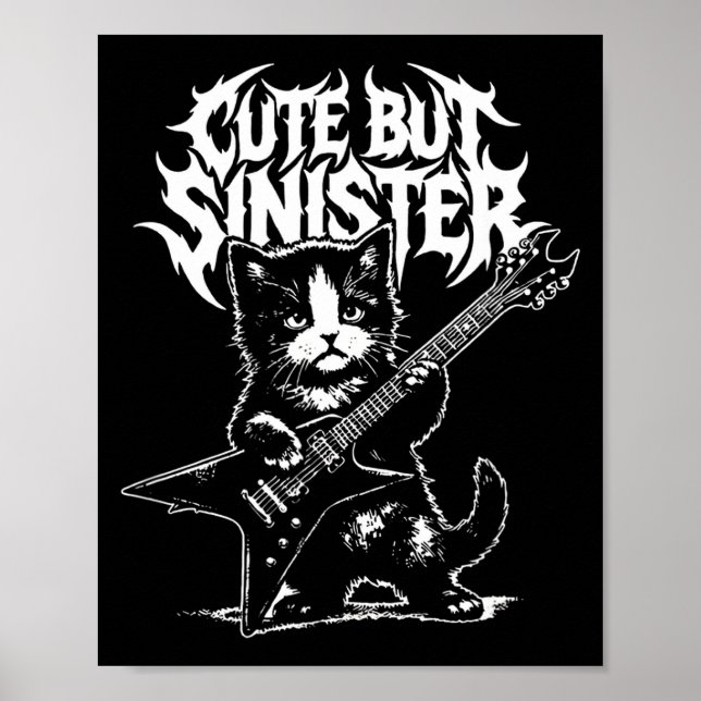 Poster Gato engraçado tocando violão guitarrista rock and (Frente)