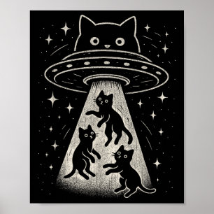 Poster Gato Engraçado Ufo Bastante Espacial do Gatinho Es
