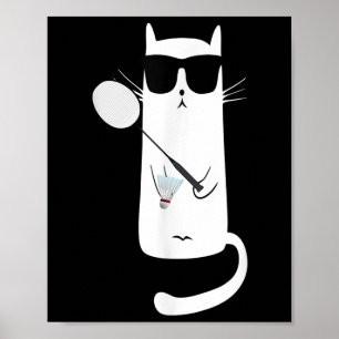 Poster Gato Engraçado Usando Óculos de Sol Jogando Badmin