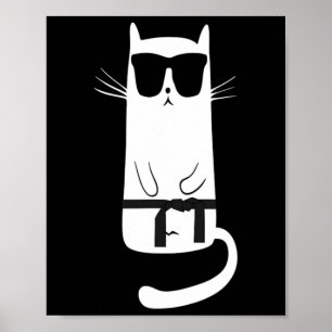 Poster Gato Engraçado Vestindo Sungles Karate Judo Black 