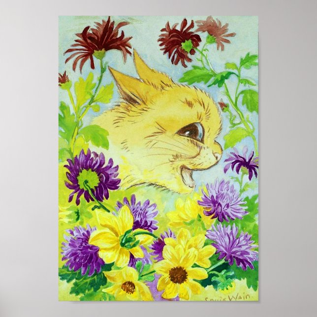 Poster Gato Entre As Flores, Louis Wain (Frente)