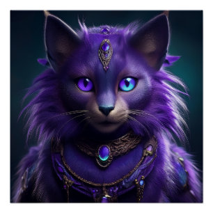 Pôster Gato Espacial Alienigena Roxo Vestindo Armadura Re