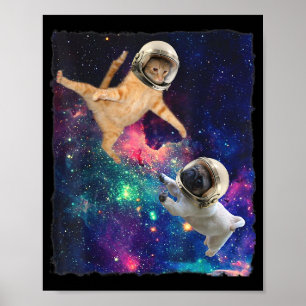 Poster Gato Espacial Cónico vs Espaço Cão Galáxico Luta E