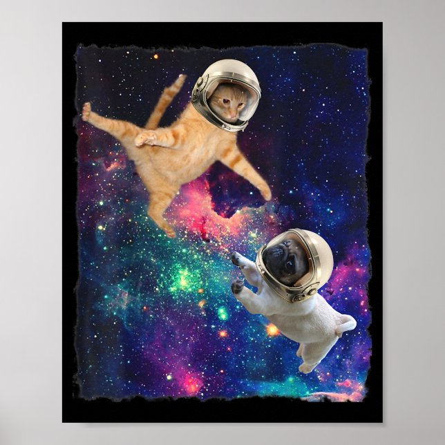 Poster Gato Espacial Cónico vs Espaço Cão Galáxico Luta E (Frente)