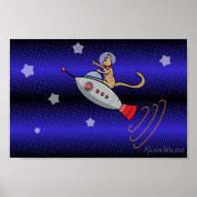 Gato espacial em um Rocketship Retro