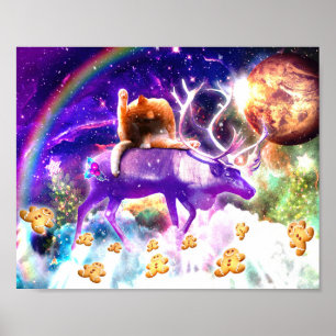 Poster Gato espacial lamber-se a si próprio