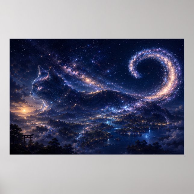 Poster Gato Espírito Celestial Sob a Lua da Galáxia (Frente)