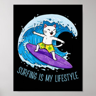 Poster Gato está surfando uma onda - Surfar é meu estilo