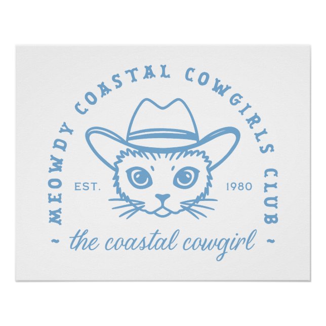 Pôster Gato estético do clube de praia de cowgirl costeir (Frente)
