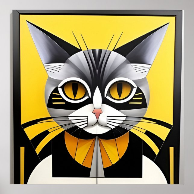 Poster Gato Estilizado Geométrico Abstrato (Frente)