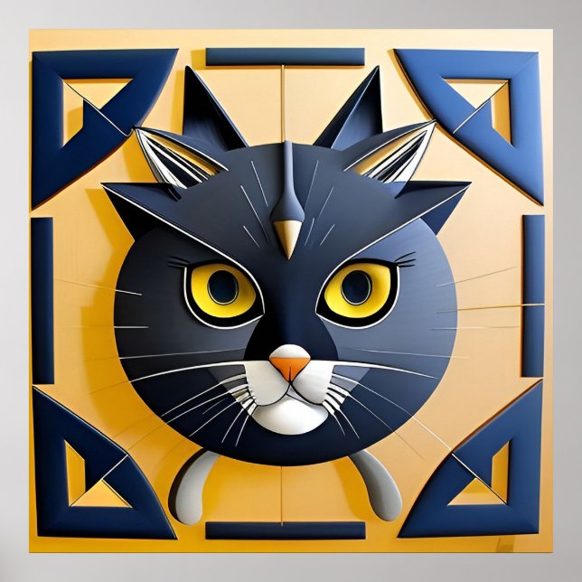 Poster Gato Estilizado Geométrico Abstrato (Frente)
