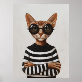 Poster Gato Estiloso Com Óculos Redondos
