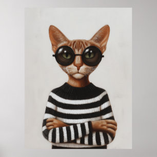 Poster Gato Estiloso Com Óculos Redondos