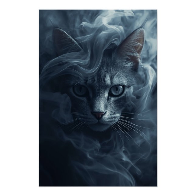 Pôster Gato Etéreo na Fumaça e Névoa – Poster Místico (Frente)