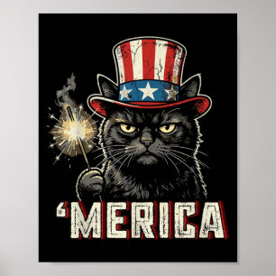 Poster Gato EUA América 4 de Julho Homens Mulheres Crianç