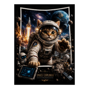 Pôster Gato Explorador Espacial Poster Pop-Up 3D brilhant