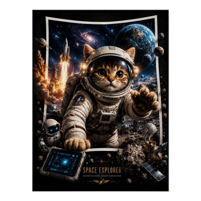 Pôster Gato Explorador Espacial Poster Pop-Up 3D brilhant (Frente)