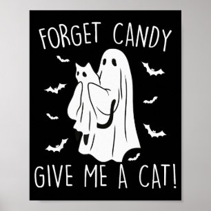 Poster Gato Fantasma Engraçado de Halloween Esquece Doce
