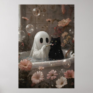 Poster Gato Fantasma Escovando os Dentes na Banheira, Imp