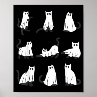 Poster Gato Fantasma Fofo Design Divertido de Halloween g